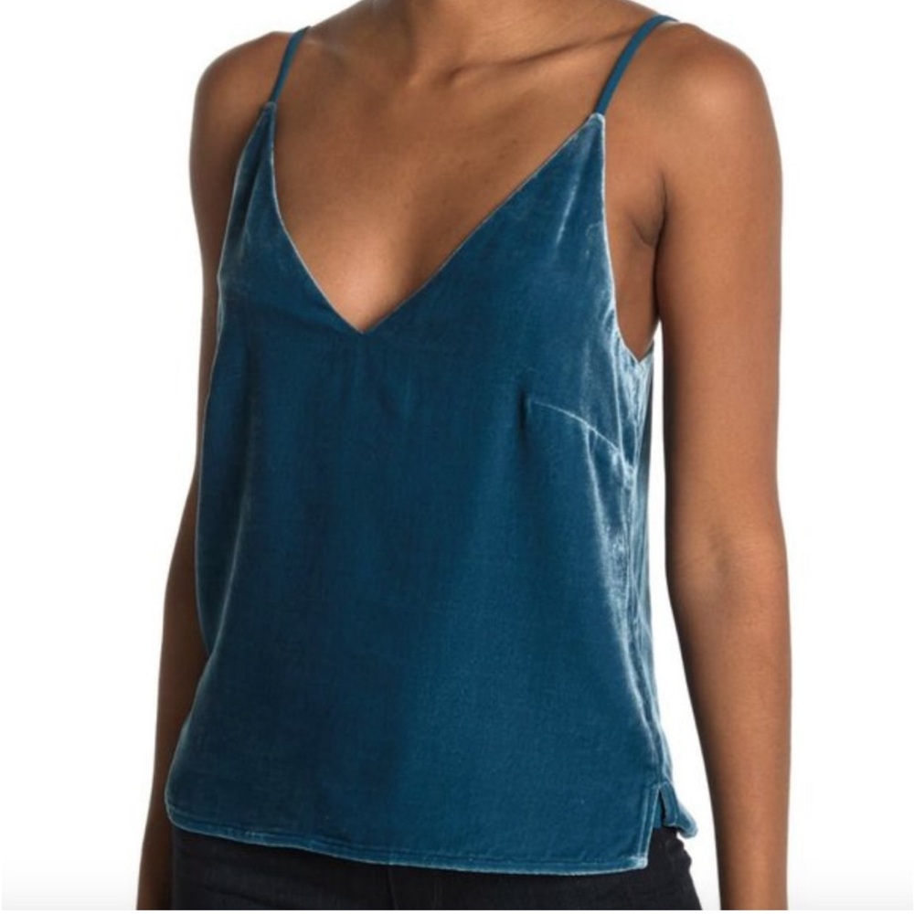 L'AGENCE Womens Blue Velvet Cami Tank Top Size XS V Neck Sleeveless Camisole